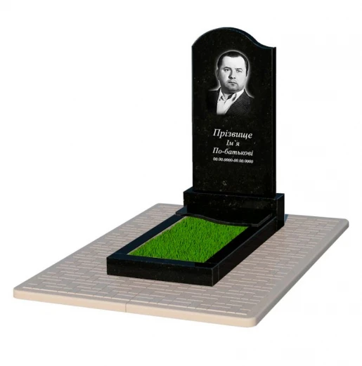 Гранітний пам'ятник із чорною стелою одинарний із чорного граніту Коростишів із хвилею різьблений к5-kor-pf-100-50-08-011-l-pbd2