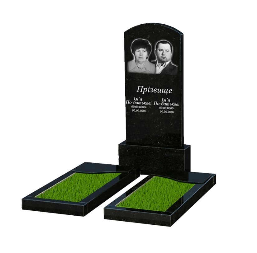 Основное Гранитный памятник широкого размера двойной из черного гранита Коростышев с волной резной к16-kor-pf-120-60-08-009