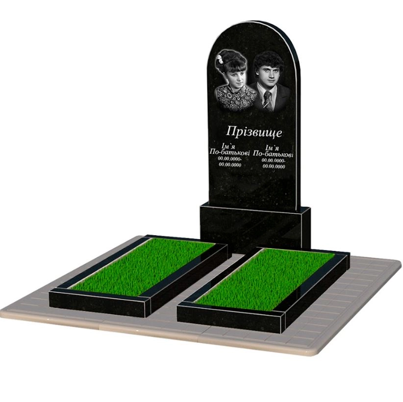Основне Пам'ятник із граніту чорного кольору подвійний із чорного граніту Коростишів з полукруглою стелою к14-kor-npf-120-60-08-006-pbd3
