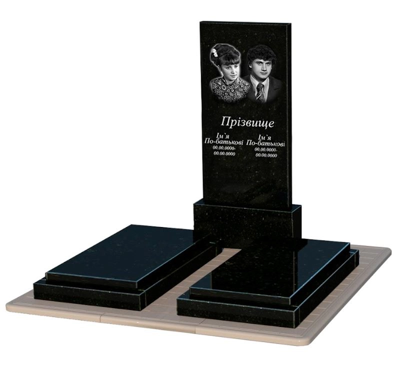 Основне Гранітний пам'ятник без різьблених робіт подвійний із чорного граніту Коростишів к21-kor-pf-120-60-08-001-pbd3