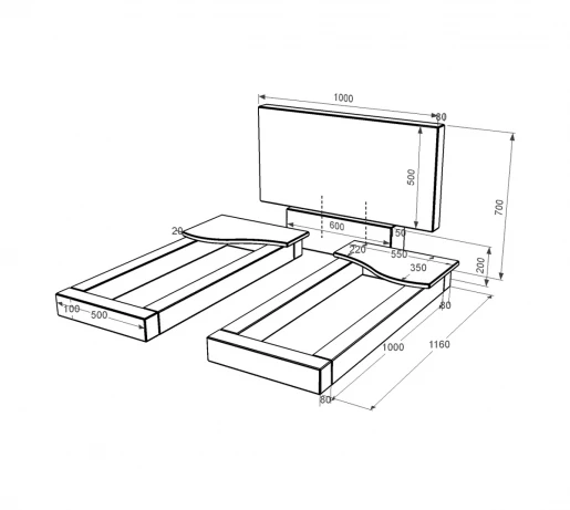 Памятник из гранита высотой 70 см двойной из черного гранита Коростышев с волной резной к15-kor-npf-50-100-08-001