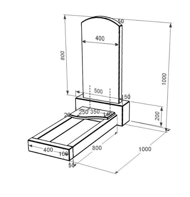 Розміри Гранітний пам'ятник з хвилею різьблений одинарний із чорного граніту Коростишів к4-kor-pf-80-40-05-009-l