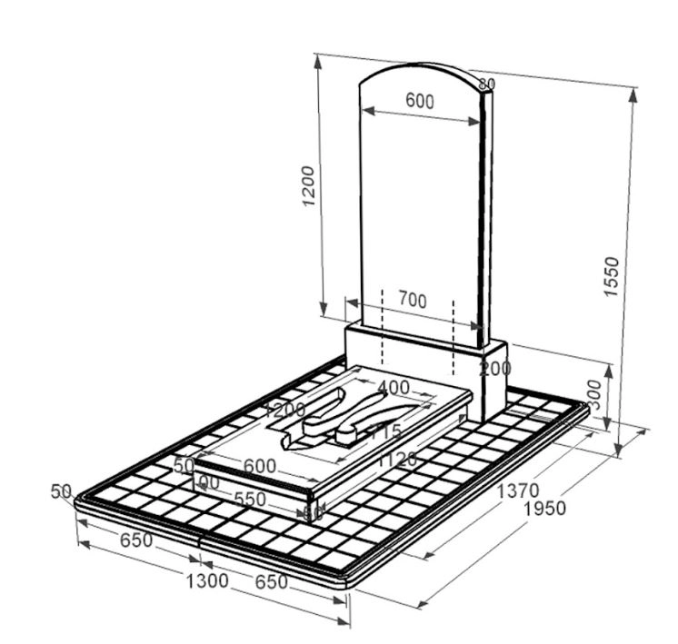 Розміри Надгробок із граніту з Тризубом вирізаним одинарний із чорного граніту Коростишів Дуга 009 к8-kor-pf-120-60-08-009-pbd3