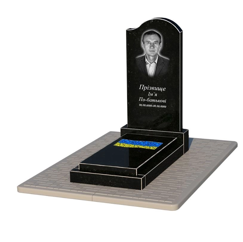 Основне Гранітний пам'ятник з різним прапором одинарний із чорного граніту Коростишів к6-kor-npf-100-50-08-011-r-pbd2