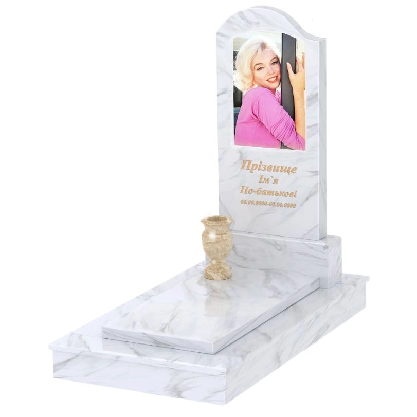 Основне Мармуровий пам'ятник на цвинтар на одного з білого мармуру Волокас з хвилею різьблений к7-vol-pf-100-50-08-011-l-ck