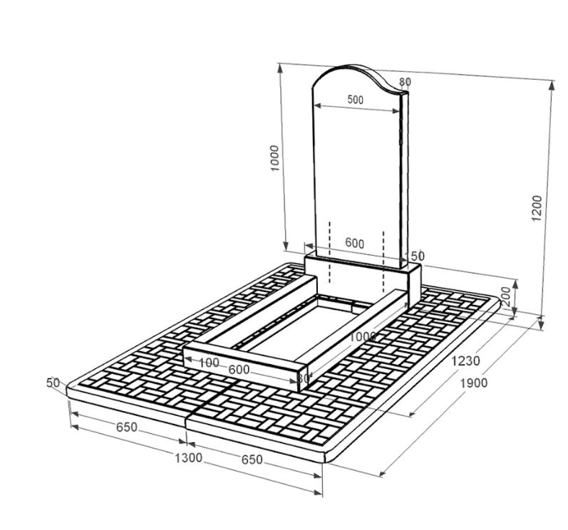 Размеры Памятник на могилу из гранита с цветником без плиты одинарный из черного гранита Коростышев с волной резной к2-kor-npf-100-50-08-011-l-pbd2