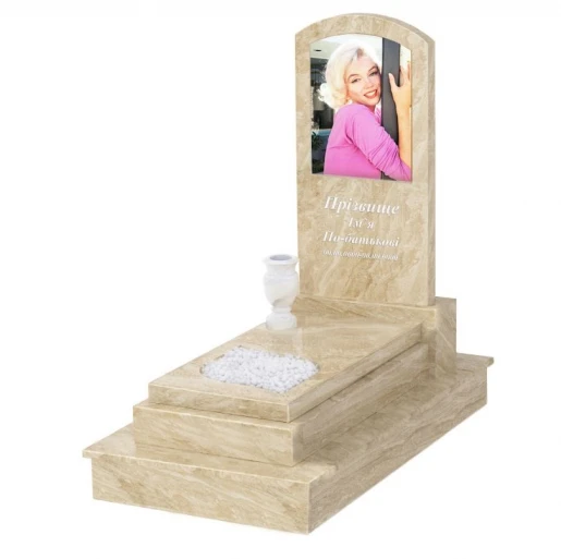 Пам'ятник із мармуру православний одинарний з мармуру Дайна з листом різьблена робота к13-dan-pf-80-40-05-009-ck