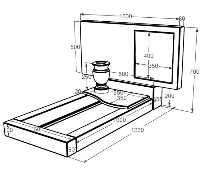 Розміри Мармуровий пам'ятник середнього розміру одинарний з білого мармуру Волокас з хвилею різьблений к5-vol-pf-50-100-08-001