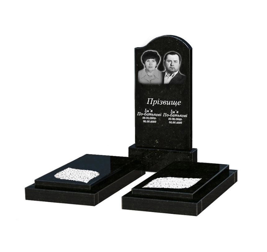 Основное Гранитный памятник стела 100х50 см двойной из черного гранита Коростышев с листом резная работа к22-kor-pf-100-50-08-011-r