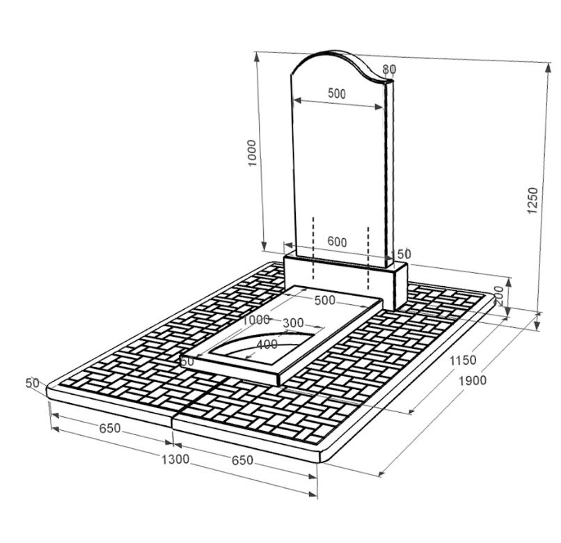 Розміри Гранітний пам'ятник із неполірованими фасками одинарний із чорного граніту Коростишів з вирізаним куточком к9-kor-npf-100-50-08-011-l-pbd2
