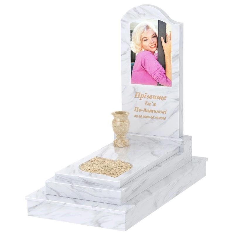 Основне Надгробок з мармуру з листом різьблена робота одинарний з білого мармуру Волокас к13-vol-pf-100-50-08-011-l-ck