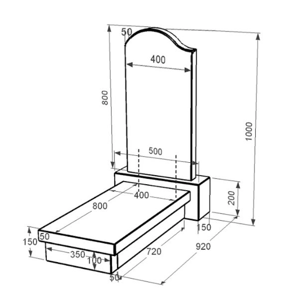 Розміри Пам'ятник із граніту батькові одинарний із чорного граніту Коростишів з хвилею різьблений к12-kor-npf-80-40-05-011