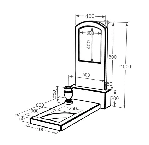 Розміри Кольоровий мармуровий пам'ятник одинарний з мармуру Дайна з вирізаним куточком к9-dan-pf-80-40-05-009