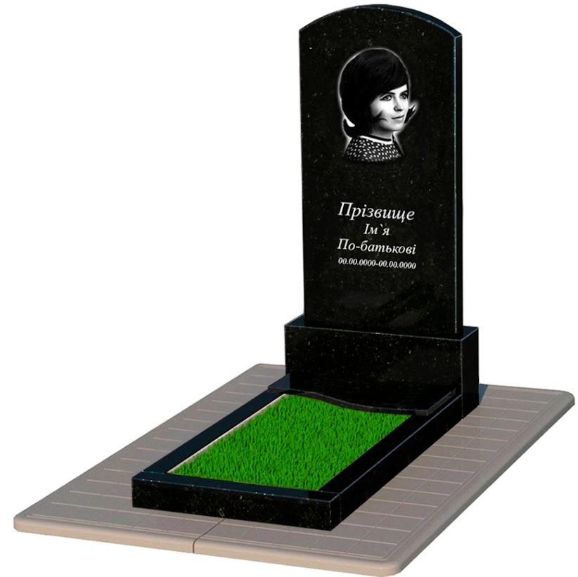 Основне Пам'ятник на цвинтар з граніту з хвилею різьблений одинарний із чорного граніту Коростишів Дуга 009 к5-kor-pf-120-60-08-009-pbd3