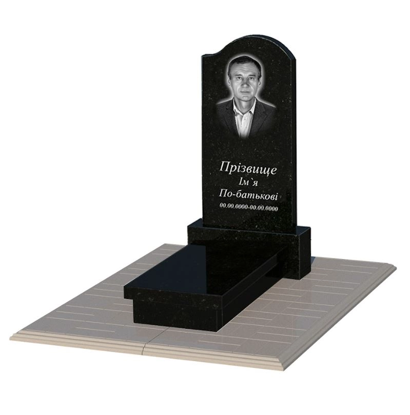 Основне Гранітний пам'ятник батькові одинарний із чорного граніту Коростишів з хвилею різьблений к10-kor-pf-80-40-05-011-r-pbd1