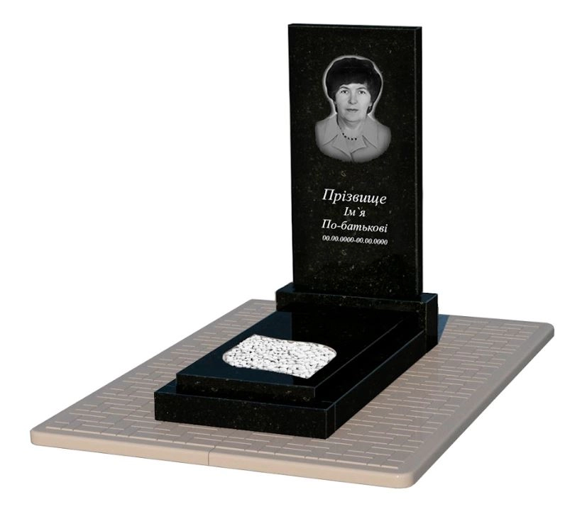 Основное Гранитный памятник прямоугольный одинарный из черного гранита Коростышев с листом резная работа к13-kor-pf-100-50-08-001-pbd2