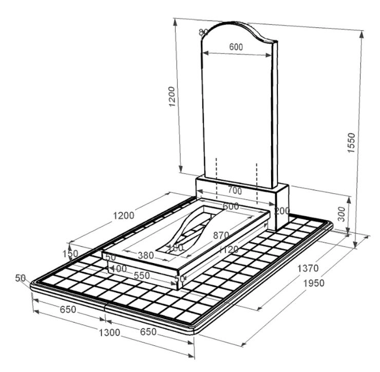 Розміри Гранітна плита на могилу жіноча одинарна із чорного граніту Коростишів з хвилею різьблена к23-kor-npf-120-60-08-011-l-pbd3