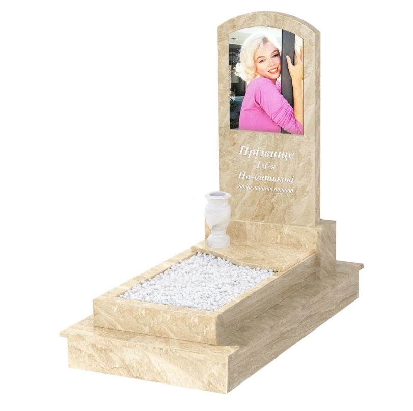 Основне Мармуровий пам'ятник з брусами з мармуру Дайна одинарний з хвилею різьбленою к5-dan-pf-80-40-05-009-ck