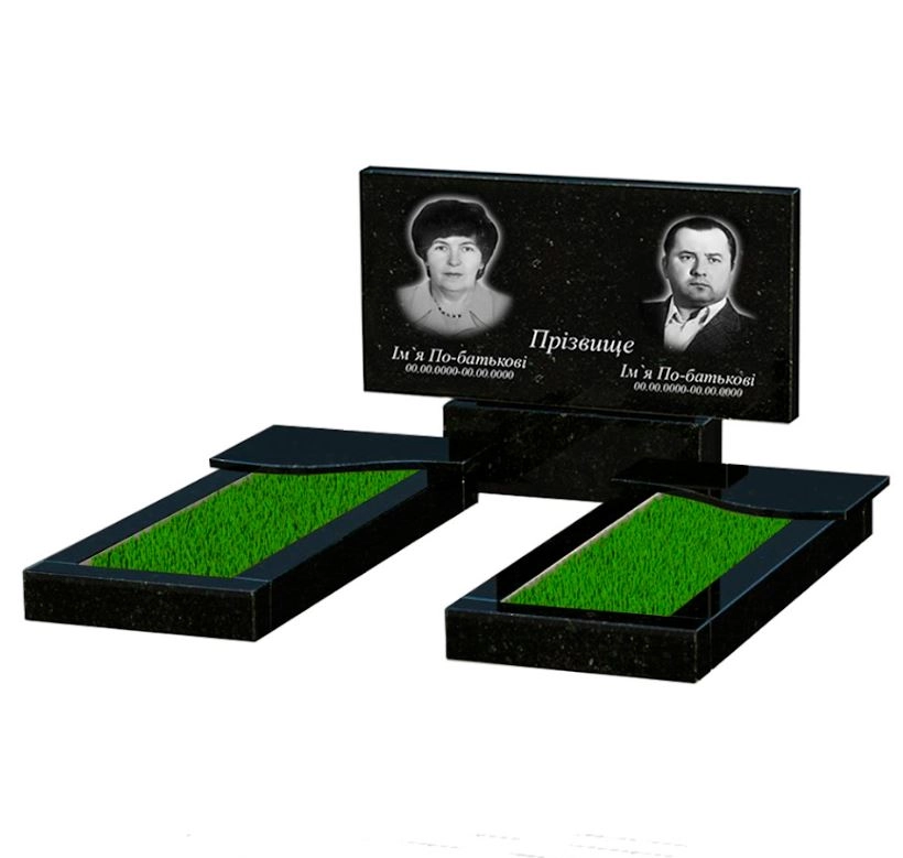 Основное Гранитный памятник среднего размера двойной из черного гранита Коростышев с волной резной к15-kor-pf-50-100-08-001