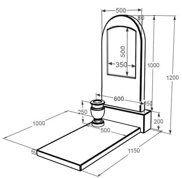 Розміри Мармуровий пам'ятник мамі одинарний з мармуру Дайна з дугою різьблений к7-dan-pf-100-50-08-006