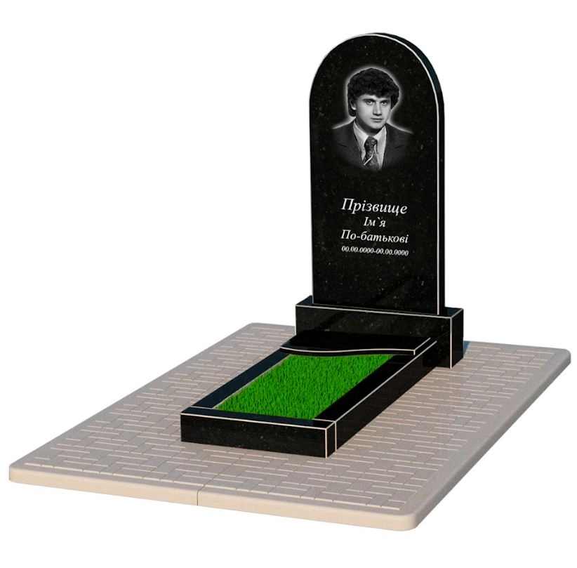 Основне Пам'ятник із граніту на одного із чорного граніту Коростишів з хвилею різьблений к4-kor-npf-100-50-08-006-pbd2