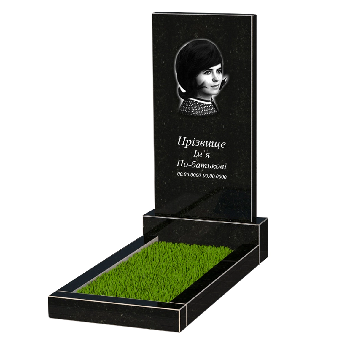 Основне Гранітний пам'ятник з квітником без плити одинарний із чорного граніту Коростишів без різьблених робіт к2-kor-npf-100-50-08-001