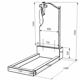 Размеры Памятник из гранита с плащаницей и крестом резной формы одинарный из черного гранита Коростышев к2-kor-pf-120-60-08-142