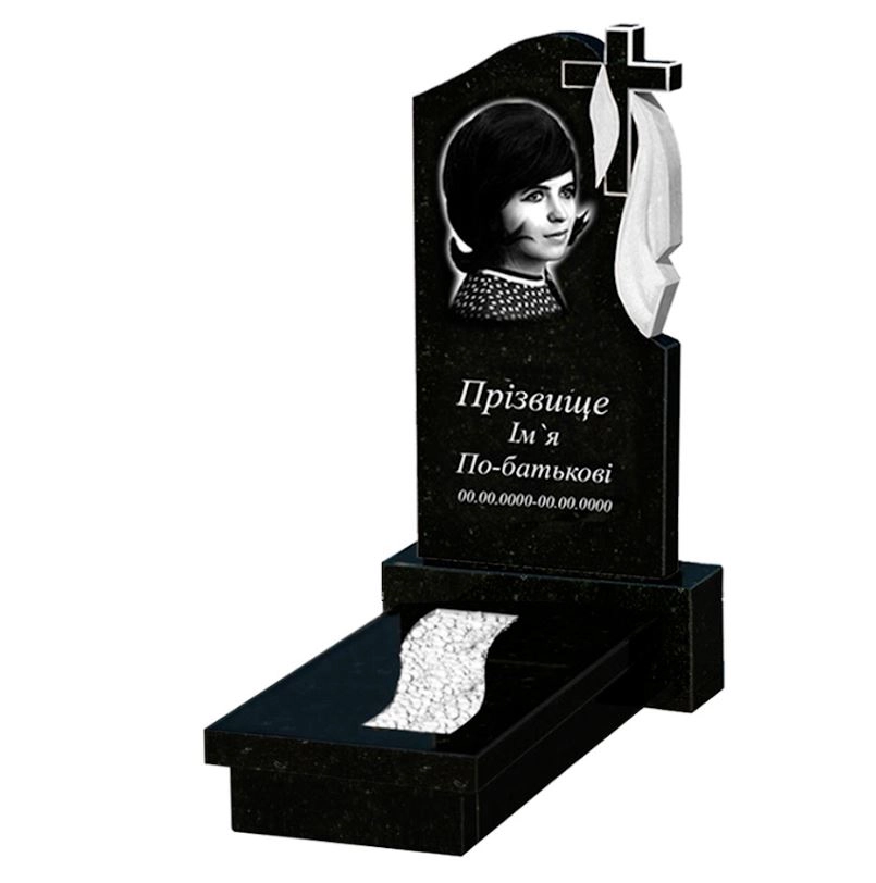 Основне Гранітна плита на могилу з вирізаною смугою одинарна із чорного граніту Коростишів з хрестом та плащаницею різьблена к23-kor-pf-80-40-08-142-r