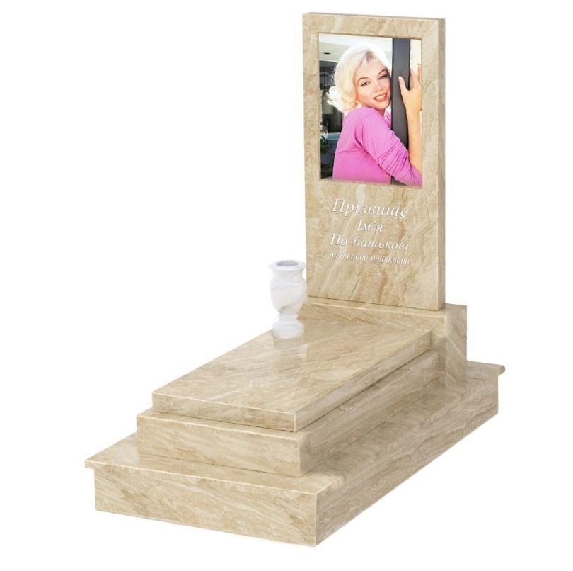 Основне Мармуровий надгробок без різьблених робіт одинарний з бежевого мармуру Дайна к12-dan-pf-80-40-05-001-ck