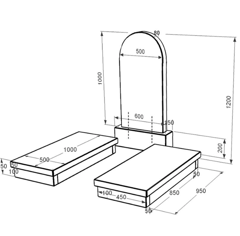 Розміри Пам'ятник із граніту зі стелою напівкруглої форми подвійний із чорного граніту Коростишів к19-kor-npf-100-50-08-006