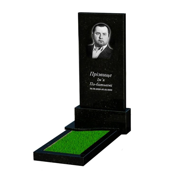 Основне Пам'ятник із граніту стела 100х50 см одинарний із чорного граніту Коростишів з хвилею різьблений к3-kor-pf-100-50-08-001