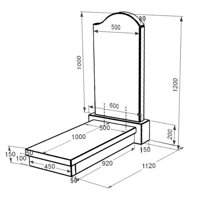 Розміри Гранітний пам'ятник висотою 120 см одинарний із чорного граніту Коростишів з хвилею різьблений к10-kor-npf-100-50-08-011-r