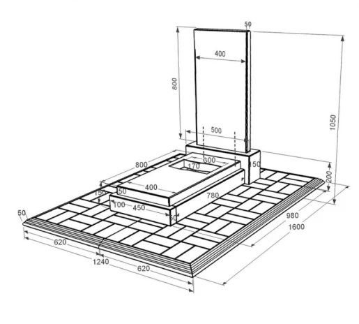 Размеры Гранитный памятник прямоугольный одинарный из черного гранита Коростышев с вырезанным флагом к6-kor-pf-80-40-08-001-pbd1