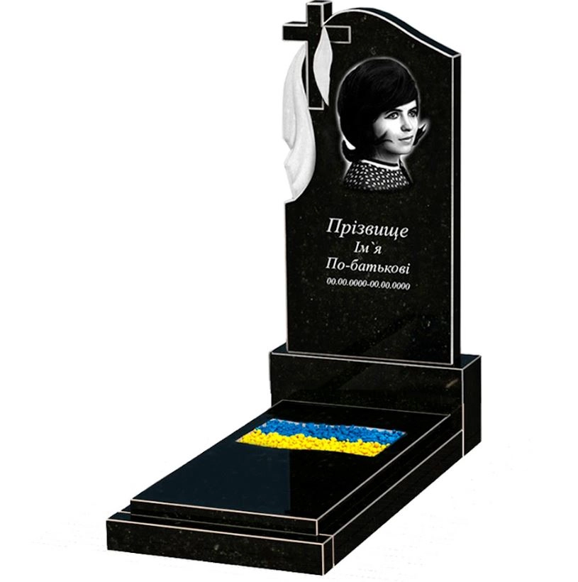 Основное Памятник из гранита с вырезанным флагом одинарный из черного гранита Коростышев к6-kor-npf-120-60-08-142