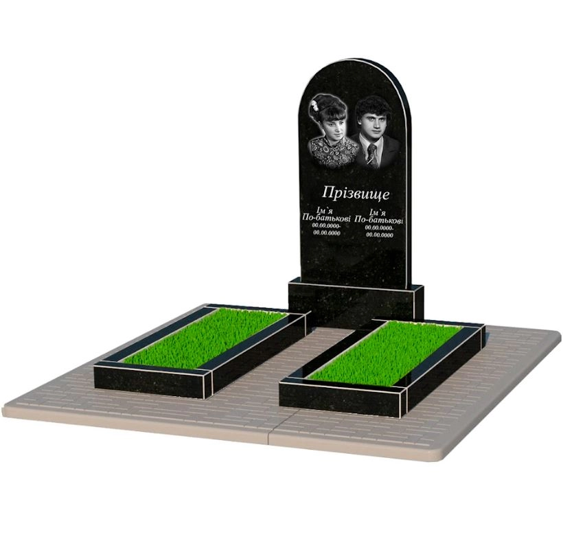 Основне Гранітний пам'ятник чорний Коростишев подвійний з полукруглою стелою к14-kor-npf-100-50-08-006-pbd2