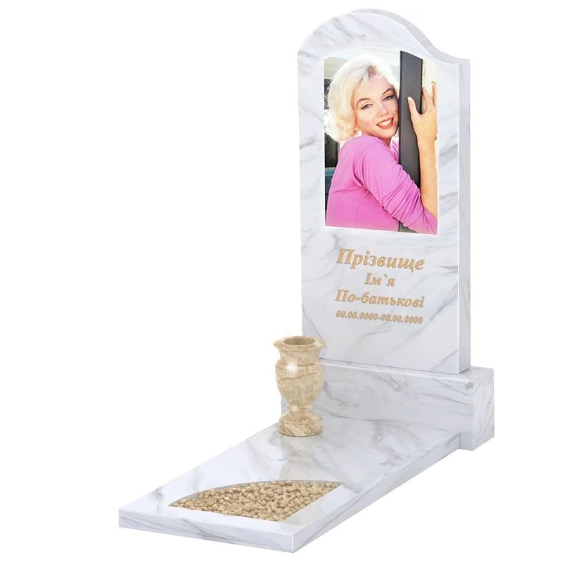 Основне Мармуровий пам'ятник для дівчини одинарний з білого мармуру Волокас з вирізаним куточком к9-vol-pf-100-50-08-011-l