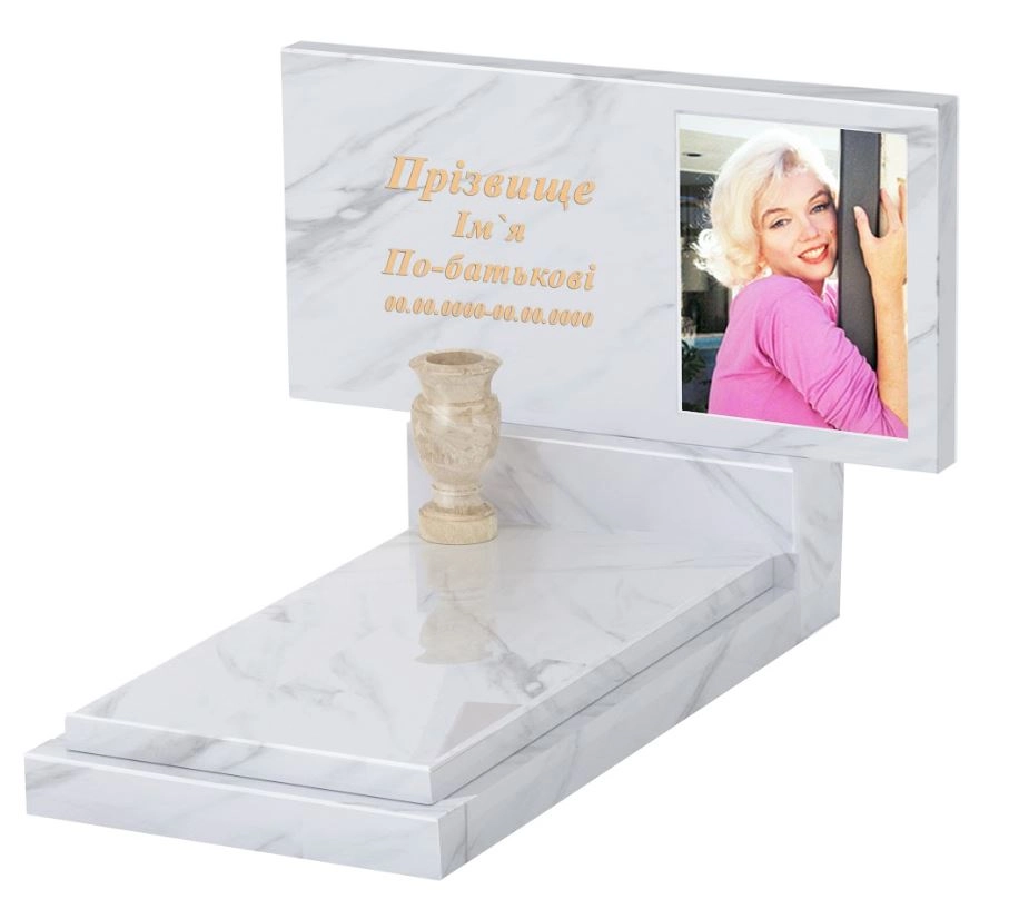Основное Мраморный памятник для матери одинарныq из белого мрамора Волокас без резных работ к12-vol-pf-60-120-08-001