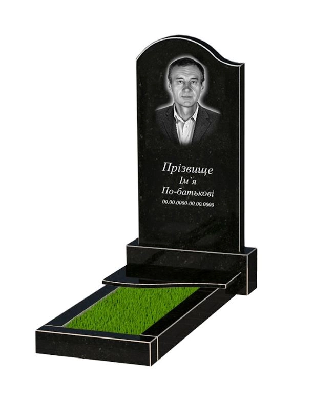 Основне Гранітний пам'ятник батькові одинарний із чорного граніту Коростишів з хвилею різьблений к3-kor-npf-100-50-08-011