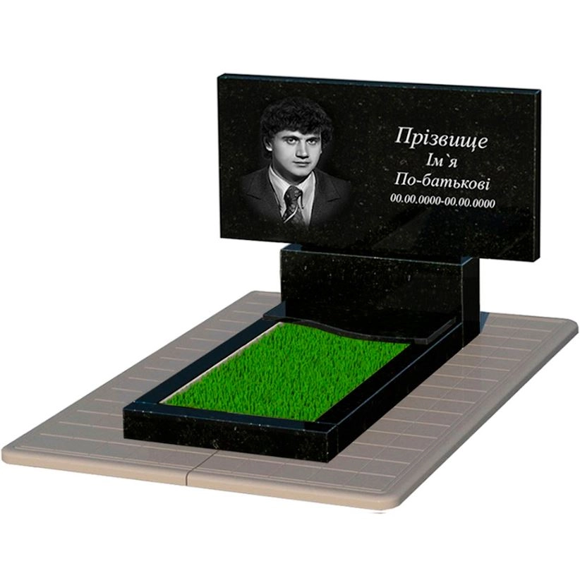 Основне Гранітний пам'ятник стела 60х120 см одинарний із чорного граніту Коростишів з хвилею різьблений к5-kor-pf-60-120-08-001-pbd3