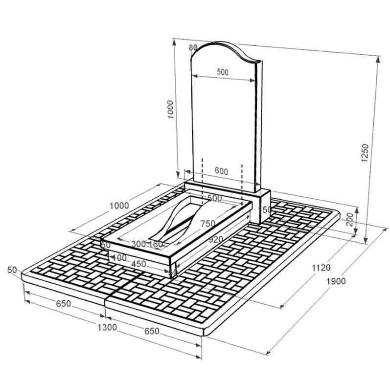 Розміри Гранітний пам'ятник з вирізаною смугою одинарний із чорного граніту Коростишів з хвилею різьблений к23-kor-npf-100-50-08-011-l-pbd2