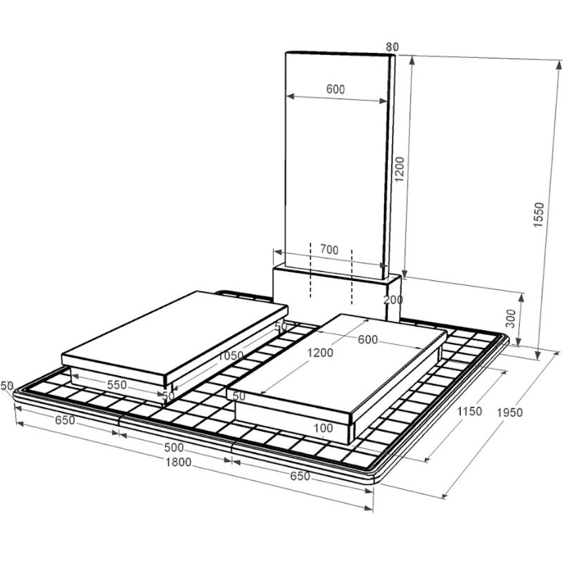 Розміри Гранітний пам'ятник стела 120х60 см подвійний із чорного граніту Коростишів без різьблених робіт к19-kor-npf-120-60-08-001-pbd3