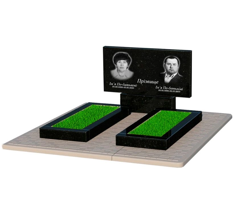 Основное Гранитный памятник высотой 70 см двойной из черного гранита Коростышев без резных работ к14-kor-pf-50-100-08-001-pbd2