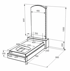 Розміри Надгробок із граніту виробництво Україна одинарний із чорного граніту Коростишів з листом різьблена робота к13-kor-npf-80-40-05-009
