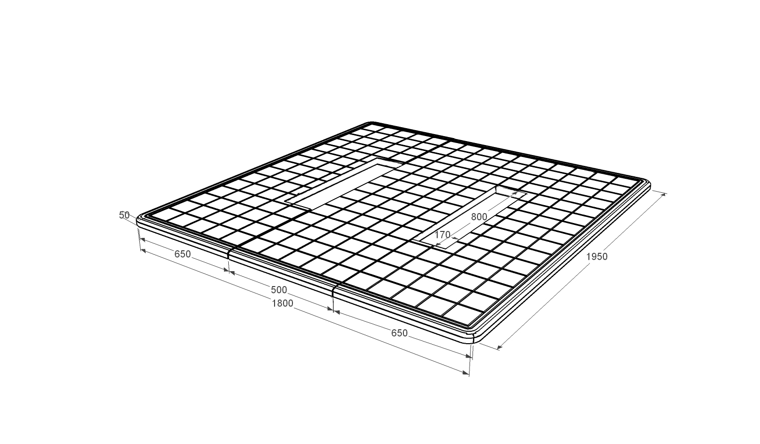 Розміри Протиусадкова плита під пам'ятник 1950x1800x50 без отвору для квітника подвійна серія Квадрат pbd-Kvadrat-195-180-05
