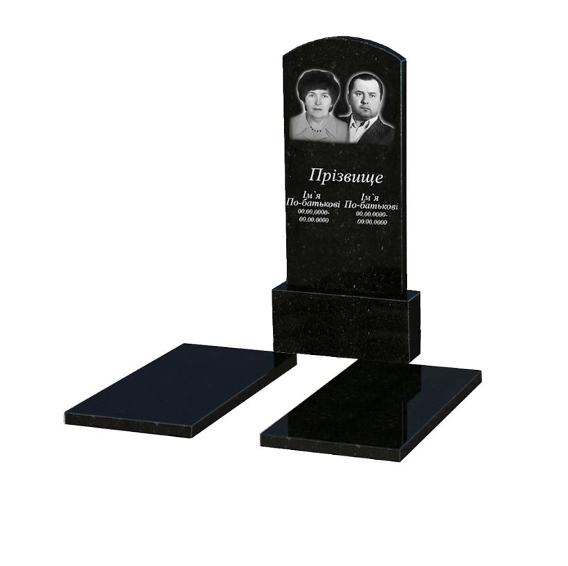 Основне Пам'ятник із граніту великий подвійний із чорного граніту Коростишів з дугою різьблений к17-kor-pf-120-60-08-009