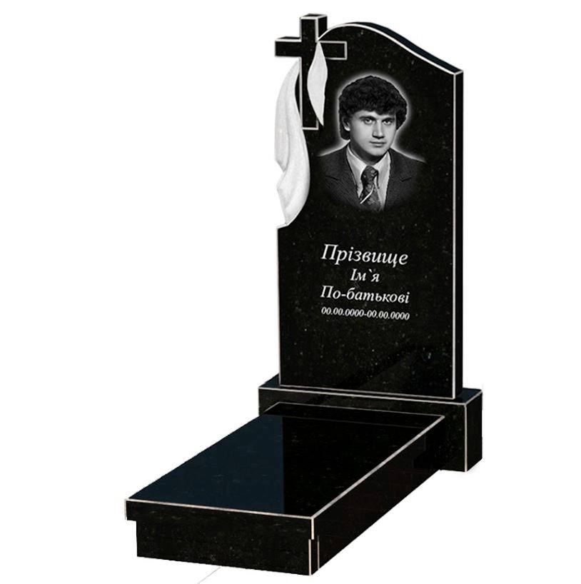 Основне Пам'ятник із граніту висотою 120 см одинарний із чорного граніту Коростишів з хрестом різьблений з плащаницею різьблений к10-kor-npf-100-50-08-142