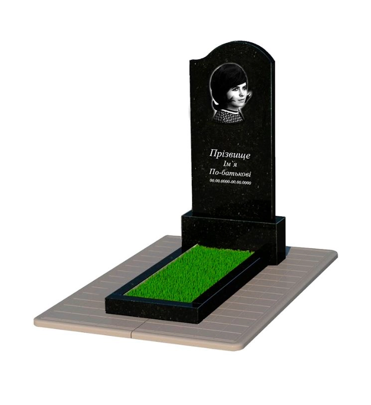 Основне Гранітний пам'ятник з квітником без плити одинарний із чорного граніту Коростишів з хвилею різьблений к1-kor-pf-120-60-08-011-r-pbd3
