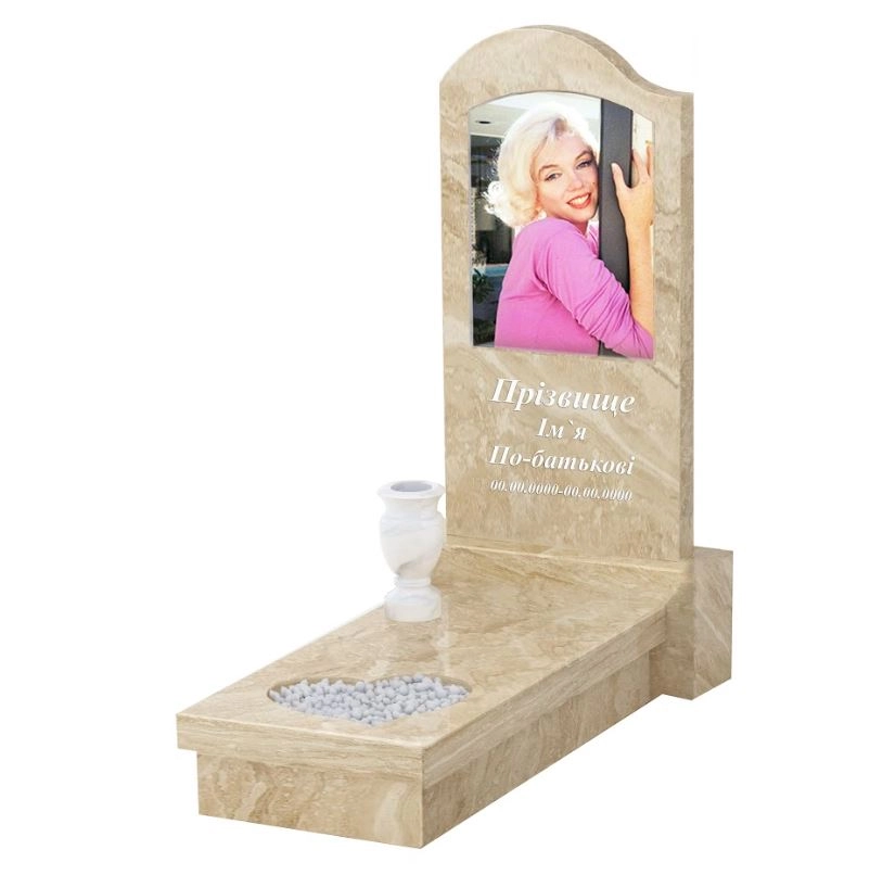 Основне Пам'ятник на могилу із мармуру на кладовище одинарний з мармуру Дайна з серцем різьблена робота к11-dan-pf-80-40-05-011