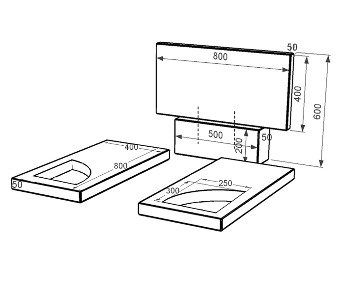 Розміри Гранітний пам'ятник із неполірованими фасками подвійний із чорного граніту Коростишів з вирізаним куточком к18-kor-npf-40-80-05-001