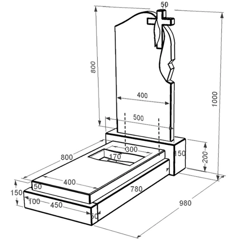 Розміри Пам'ятник із граніту з вирізаним прапором одинарний із чорного граніту Коростишів к6-kor-npf-80-40-08-142-r